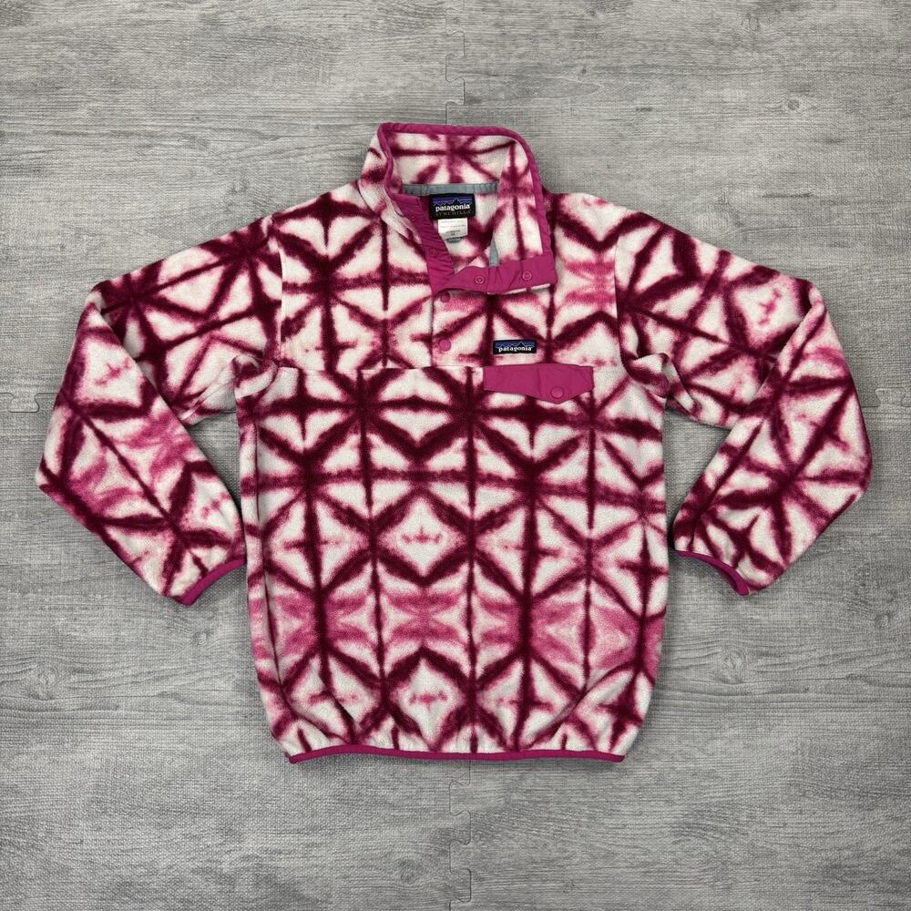 Patagonia Synchilla Snap T Fleece Pullover Women XS Pink Shibori Diamond Dancer